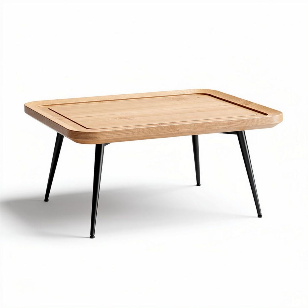 Houten salontafel met zwart metalen poten 80 x 40 x 120 cm