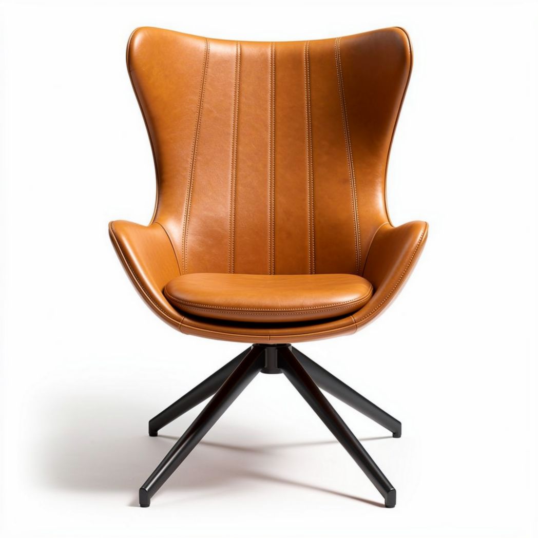 Leren draaistoel met zwart metalen onderstel 75 x 70 x 90cm