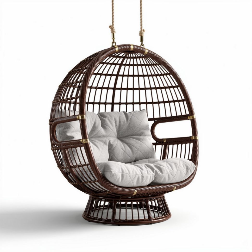 Hangstoel van rotan met comfortabele kussens in beige 85 x 85 x 120cm