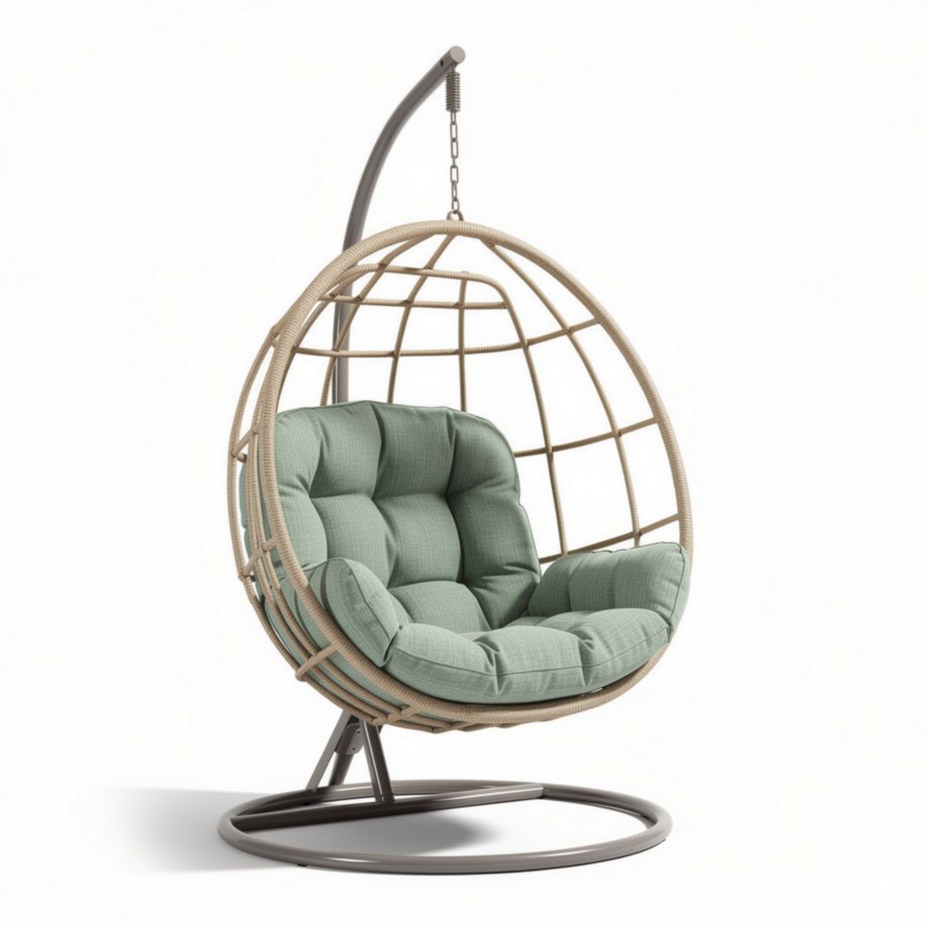 Hangstoel van rotan met kussen in groene kleur 80 x 80 x 120cm