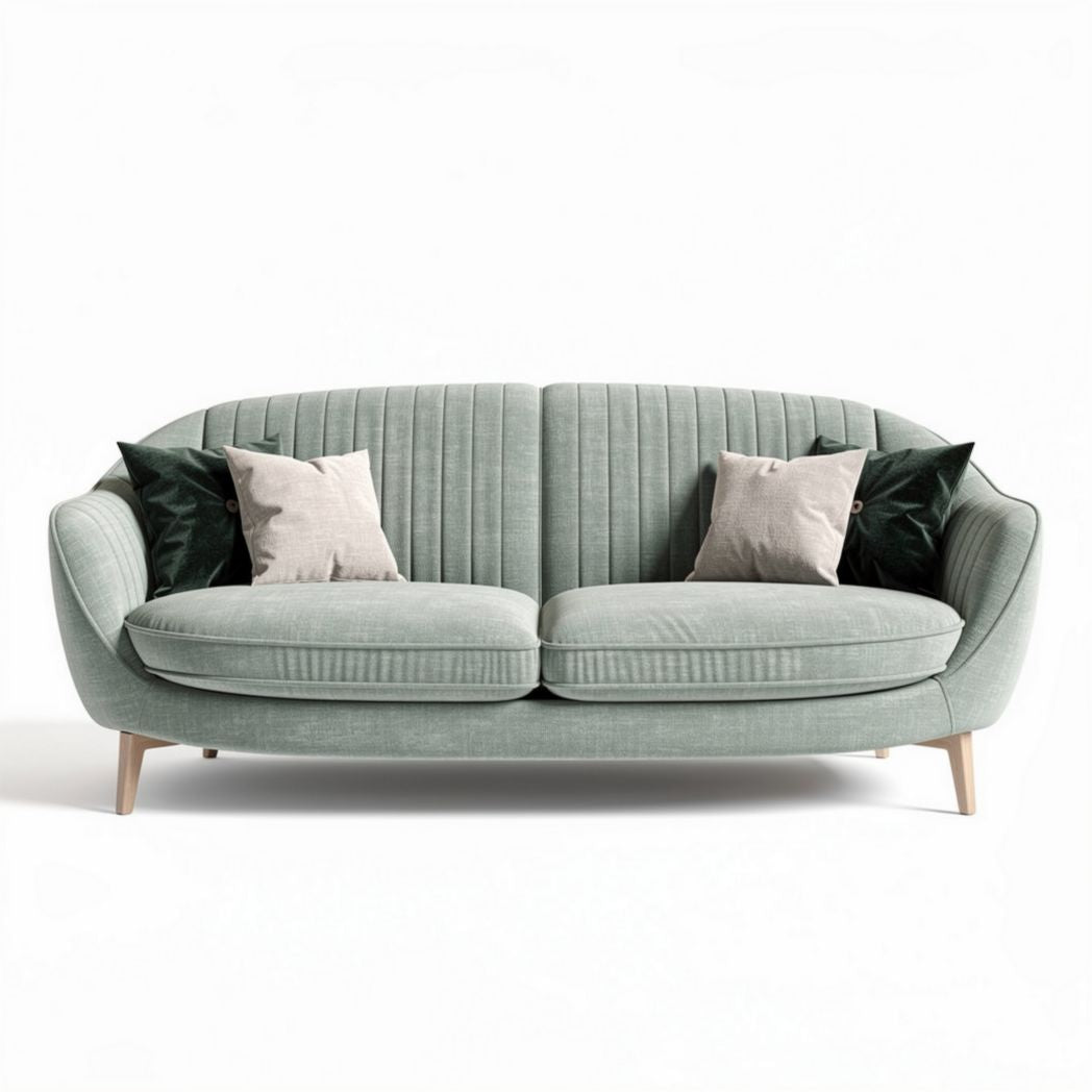 Sofa in groen stof met kussens van 210 x 85 x 70cm voor woonkamergebruik
