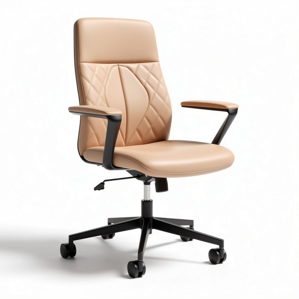 Bureauchair in beige kunstleer met armleuningen en hoogteverstelling 45 x 60 x 100cm