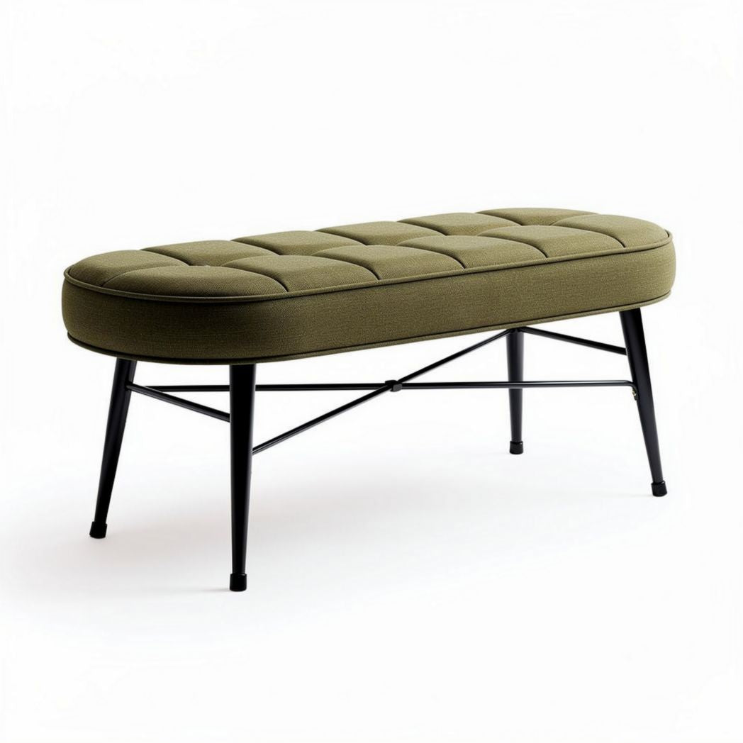 Olijfgroene stoffen bank met stalen poten 120 x 40 x 45 cm