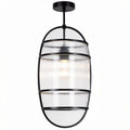 Hanglamp met glazen kap en zwart metalen frame 30 x 15 x 60cm